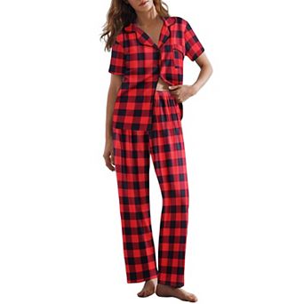 Ekouaer Womens Pajamas Set Print PJs Button Down Sleepwear Short Sleeve Nightwear with Long Pants
