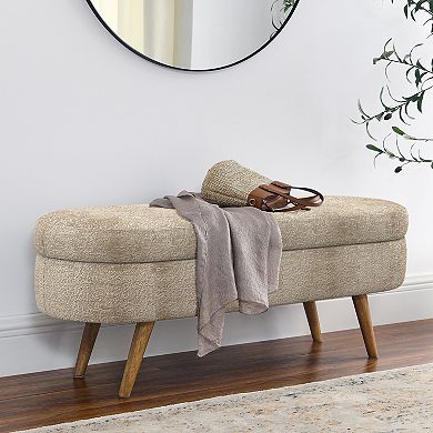 KWPZQEB Linen Ottoman Oval Storage Bench with Hidden Storage Space for Bedroom, Entryway