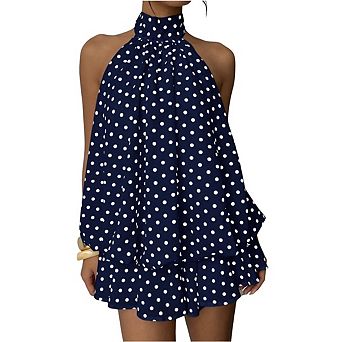 Women Halter Summer Dress Sleeveless Floral Print Sundress A Line Polka Dot Mini Dress