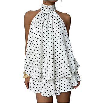Women Halter Summer Dress Sleeveless Floral Print Sundress A Line Polka Dot Mini Dress