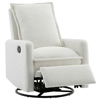 KWPZQEB Teddy Fleece Swivel Rocker Recliner Chair with Footrest for Living Room, Bedroom