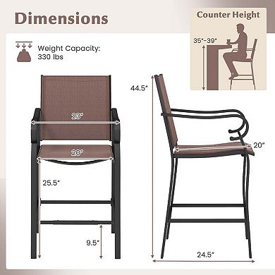 Set of 2 Fabric Bar Stools with 105° Backrest and Footrest