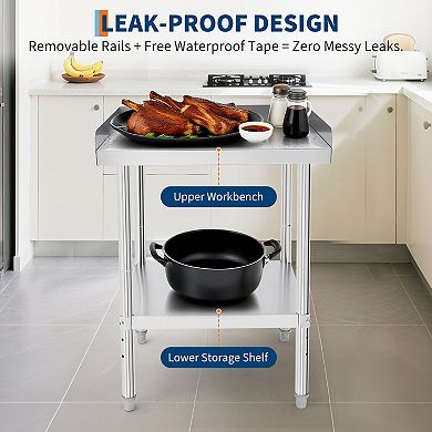 24"x30"x30" Stainless Steel Grill Stand Table Without Casters - Removable Baffle