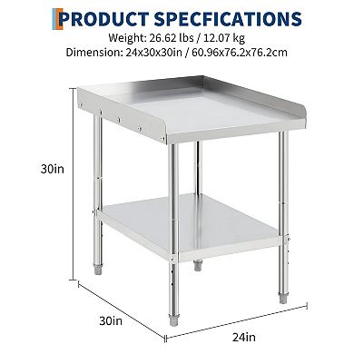 24"x30"x30" Stainless Steel Grill Stand Table Without Casters - Removable Baffle