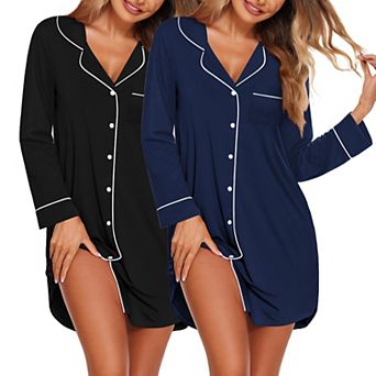 Ekouaer Pajama Nightgown for Women 2 Pack Long Sleeve Sleep Shirt Loose Postpartum Essentials