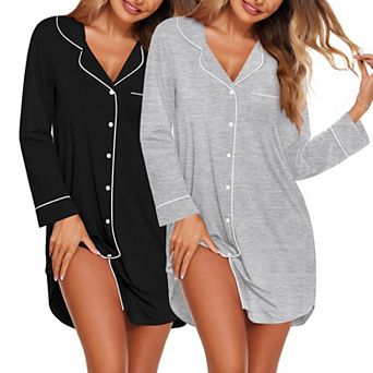 Ekouaer Pajama Nightgown for Women 2 Pack Long Sleeve Sleep Shirt Loose Postpartum Essentials