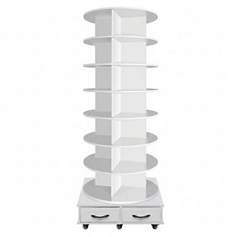 7 tier Rotating Shoe Rack Tower With 2 Drawers 5 Wheels Space Saving Shoe Organizer 1 pc