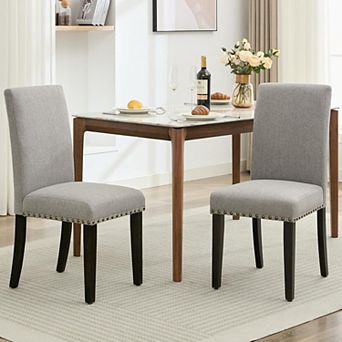 Modern Fabric Dining Chairs Set of 2 Upholstered Curved Backrest, for Kitchen/Dining Room