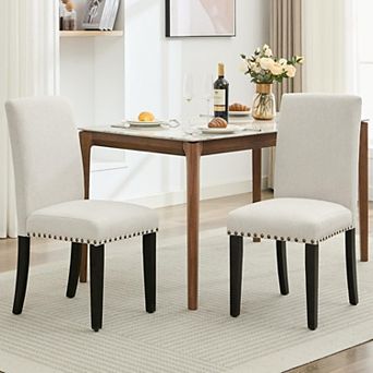 Modern Fabric Dining Chairs Set of 2 Upholstered Curved Backrest, for Kitchen/Dining Room
