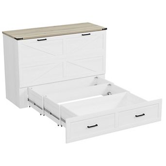KWPZQEB Farmhouse Murphy Cabinet Bed with Charging Station & Drawer for Guest-Room, Full Size