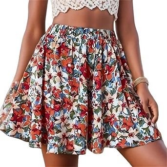 Women's Plus Size Floral A Line Ruffle Elastic Waisted Boho Beach Mini Skorts