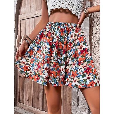 Women's Plus Size Floral A Line Ruffle Elastic Waisted Boho Beach Mini Skorts