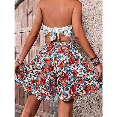Women's Plus Size Floral A Line Ruffle Elastic Waisted Boho Beach Mini Skorts