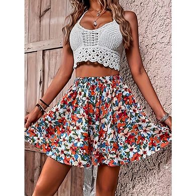 Women's Plus Size Floral A Line Ruffle Elastic Waisted Boho Beach Mini Skorts