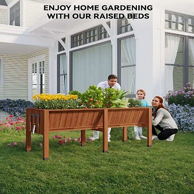 Wooden Elevated Garden Bed Planter Box with Heavy Duty Legs Tool Hooks 300lb Capacity for Patio