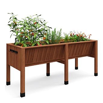 Wooden Elevated Garden Bed Planter Box with Heavy Duty Legs Tool Hooks 300lb Capacity for Patio