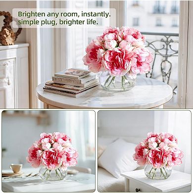 Silk Champagne Peony in Glass Vase with Faux Water