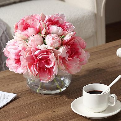 Silk Champagne Peony in Glass Vase with Faux Water