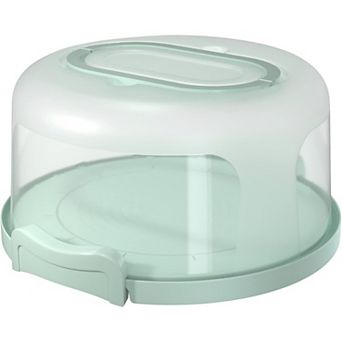 Green Two-Sided Round Cake Carrier, Portable with Handle Fits 10" Cake