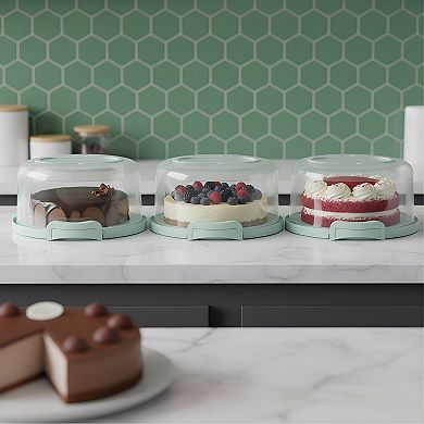 Green Two-Sided Round Cake Carrier, Portable with Handle Fits 10" Cake