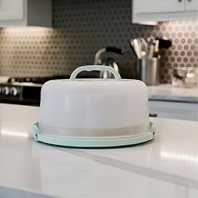 Green Two-Sided Round Cake Carrier, Portable with Handle Fits 10" Cake