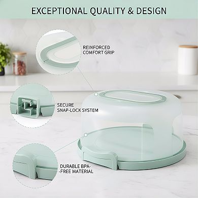 Green Two-Sided Round Cake Carrier, Portable with Handle Fits 10" Cake