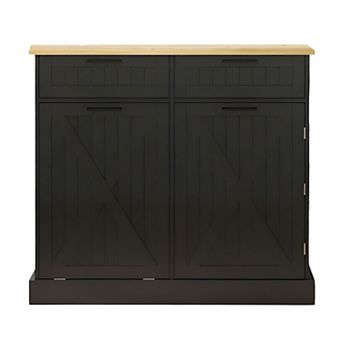 Farmhouse Tilt-Out Trash Can Cabinet with Drawers and Side Spice Rack