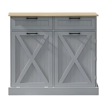 Farmhouse Tilt-Out Trash Can Cabinet with Drawers and Side Spice Rack
