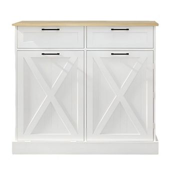 Farmhouse Tilt-Out Trash Can Cabinet with Drawers and Side Spice Rack