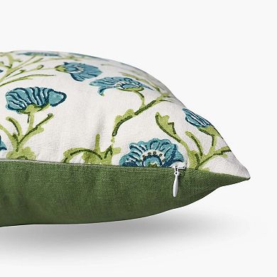 Bella Throw Pillow Cover Olive Green & Blue