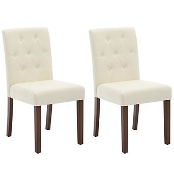 Modern Upholstered Dining Chairs Set of 2 High Back Parsons, Soft Padded Fabric Seat, Wooden Legs