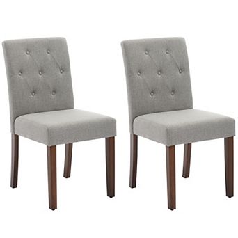 Modern Upholstered Dining Chairs Set of 2 High Back Parsons, Soft Padded Fabric Seat, Wooden Legs