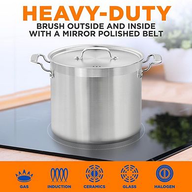 NutriChef 16 Qt Stainless Steel Stockpot Lid Included, Induction & Dishwasher Safe