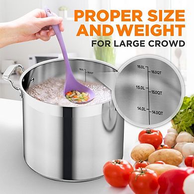 NutriChef 16 Qt Stainless Steel Stockpot Lid Included, Induction & Dishwasher Safe