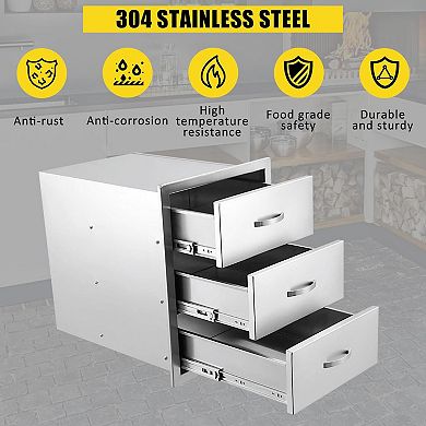 Stainless Steel 3-Tier Triple Outdoor Kitchen Drawers