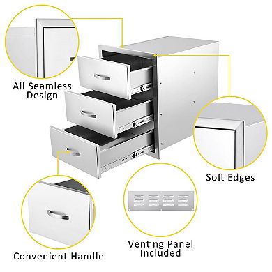 Stainless Steel 3-Tier Triple Outdoor Kitchen Drawers