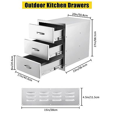 Stainless Steel 3-Tier Triple Outdoor Kitchen Drawers