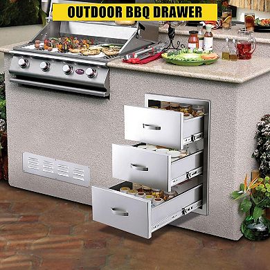 Stainless Steel 3-Tier Triple Outdoor Kitchen Drawers