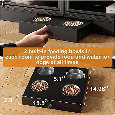 78.7" Double Dog Crate Furniture with Storage and 4 Doors for Small Medium Dogs