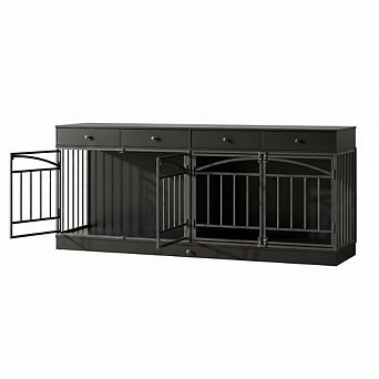 78.7" Double Dog Crate Furniture with Storage and 4 Doors for Small Medium Dogs
