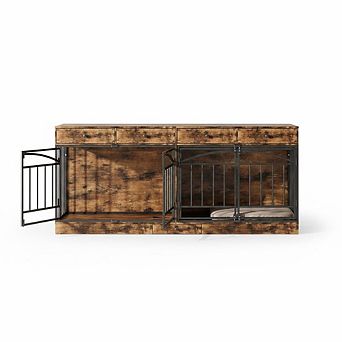 78.7" Double Dog Crate Furniture with Storage and 4 Doors for Small Medium Dogs