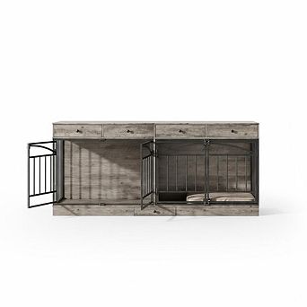 78.7" Double Dog Crate Furniture with Storage and 4 Doors for Small Medium Dogs