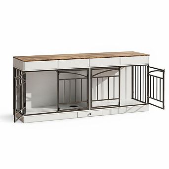 78.7" Double Dog Crate Furniture with Storage and 4 Doors for Small Medium Dogs