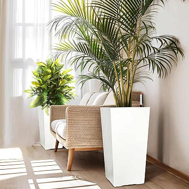 Set of 2 Large 22.5 Inch Tall Rectangular Planters with Drainage Holes Water Level Monitor
