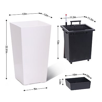 Set of 2 Large 22.5 Inch Tall Rectangular Planters with Drainage Holes Water Level Monitor