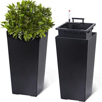 Set of 2 Large 22.5 Inch Tall Rectangular Planters with Drainage Holes Water Level Monitor