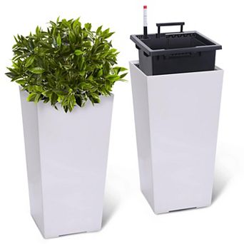 Set of 2 Large 22.5 Inch Tall Rectangular Planters with Drainage Holes Water Level Monitor