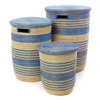 Set of Three Striped Hampers