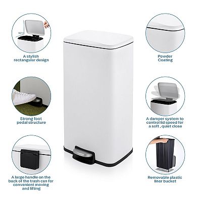 8 Gal./30 Liter Rectangular Matte White Step-on Trash Can for Kitchen
