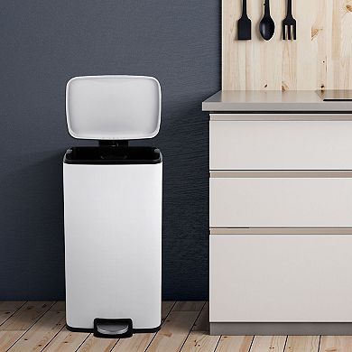 8 Gal./30 Liter Rectangular Matte White Step-on Trash Can for Kitchen